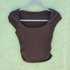 SHEIN Women's Ruched Side Short Sleeve Crop Top Size Small Brown